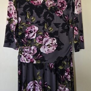 Floral Long Sleeve Dress in Black and Purple